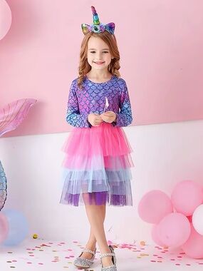 Girls Rainbow Unicorn Tulle Dress — 4/5T